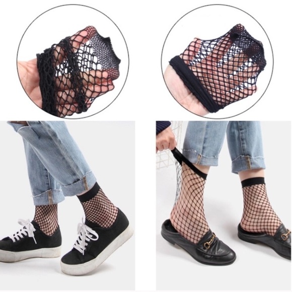 NEW Fishnet Ankle Mesh Socks - BLACK - Picture 3 of 8